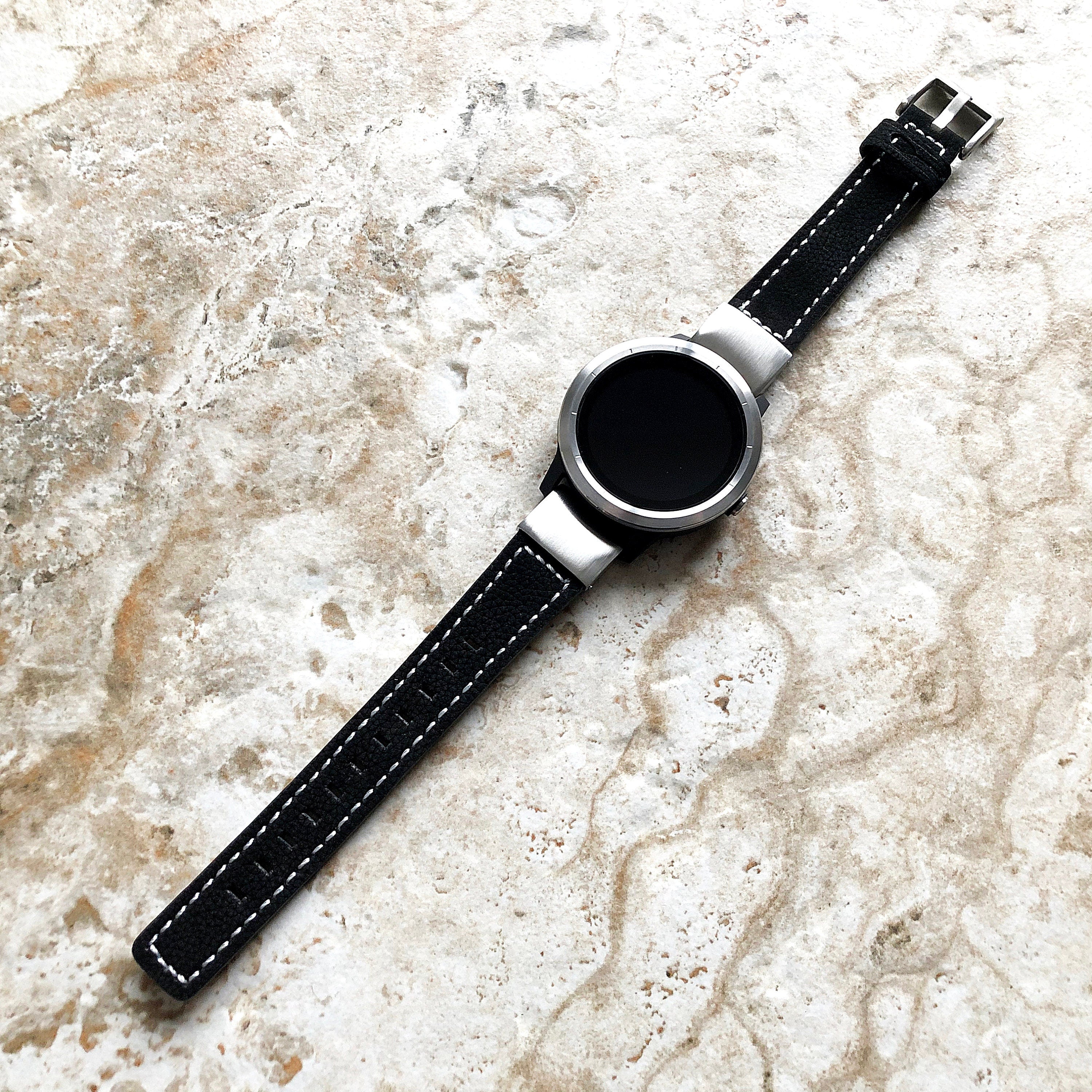 Garmin Black Suede Stitched Band for D2 Delta S Instinct 2S Descent Mk2S Mk3 Mk3i 43mm Approach S70 42mm Leather Quick Fit Strap A20B18